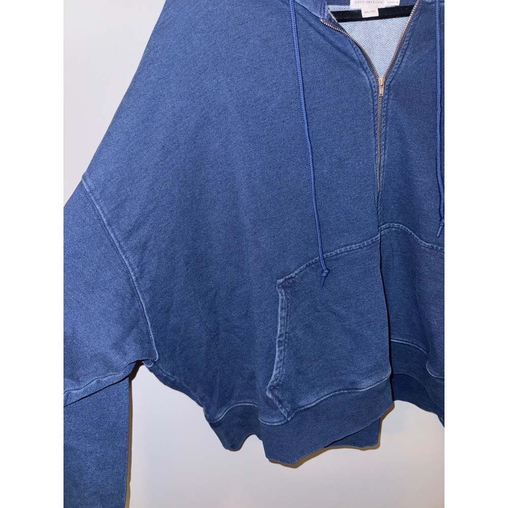 Good American Indigo Blue Zip Up Hoodie French Terry Oversized Sweatshirt 2XL/3X - Picture 3 of 4